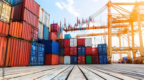 A colorful stack of shipping containers at a cargo port