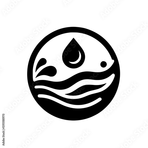 Minimalist Water and Wave Logo, Circle Icon for Clean Water & Nature