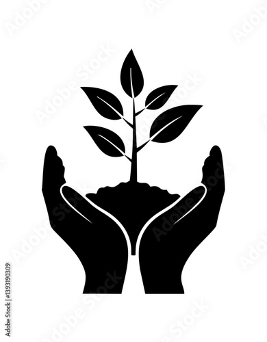 hand holding a plant silhouette vector