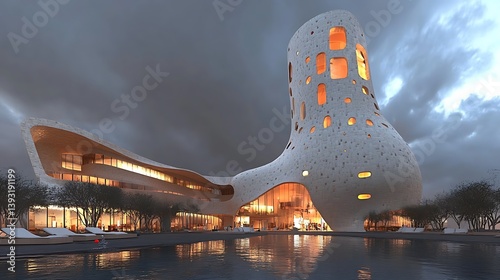 A Modern Architectural Design of a Resort at Dusk