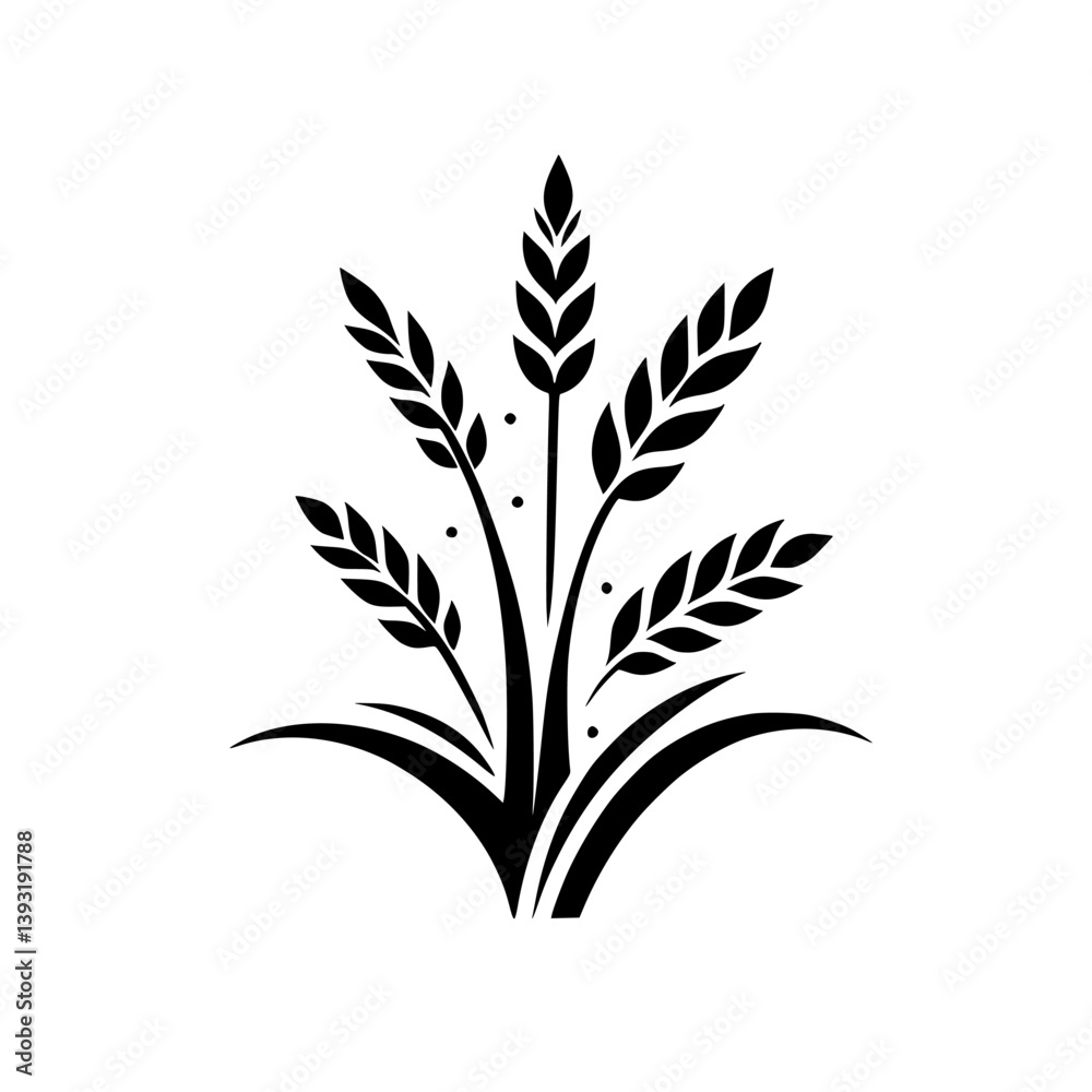 Naklejka premium Minimalist Wheat Stalks Icon in Black and White