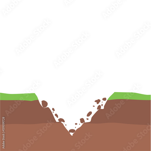Cartoon natural earthquake. Damage earthquake vector illustration. Earth damage disaster.