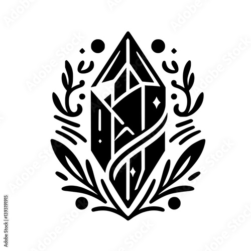 Crystal Emblem: Minimalist Black & White Nature Design