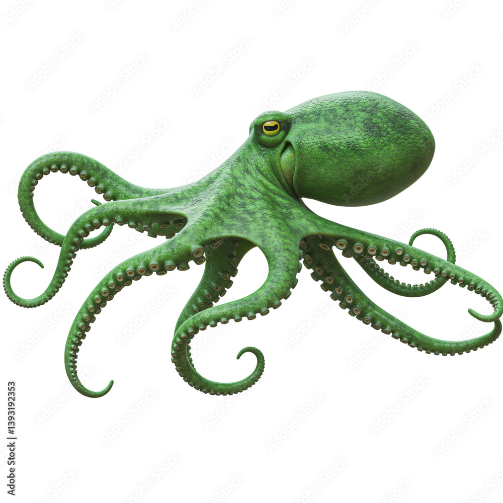 Obraz premium Vibrant 3D Model of a Green Octopus Against Transparent Background