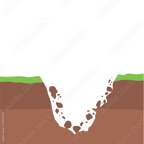Cartoon natural earthquake. Damage earthquake vector illustration. Earth damage disaster.