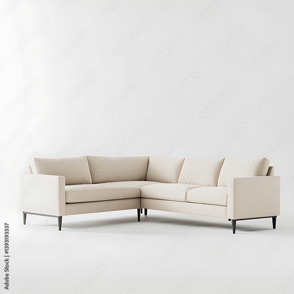 White couch with a black frame is sitting on a white background White couch with a black frame is sitting on a white background