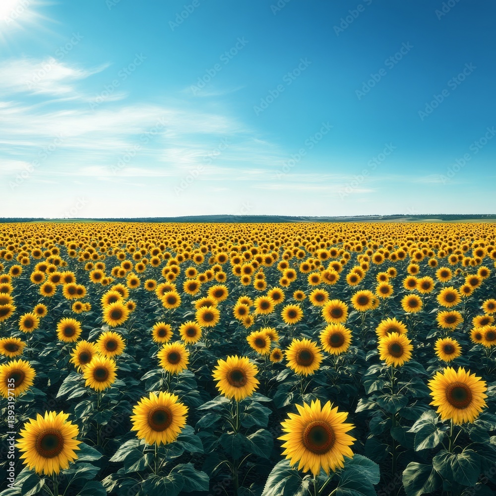 Obraz premium image of a sprawling sunflower field under a brilliant midday sky isolated on a plain background