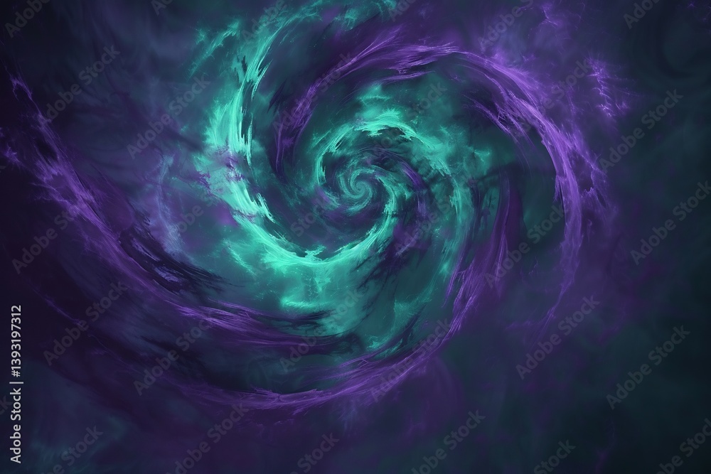 Fototapeta premium Glowing supernatural eye of a tornado radiating eerie green and purple hues as it distorts the atmosphere