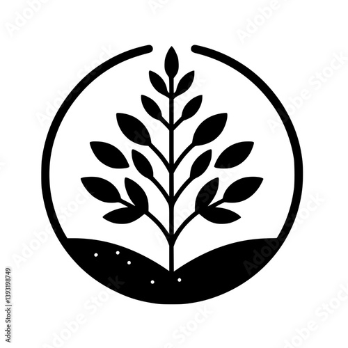 Minimalist Eco Logo: Tree & Soil Inside Circle - Monochrome Design