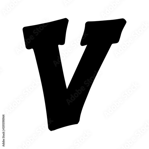 Bold graffiti-style black letter V with clean edges and dripping paint effect – letter V isolated