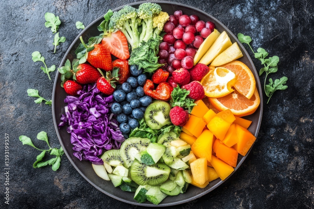 A plate of colorful fruits and vegetables