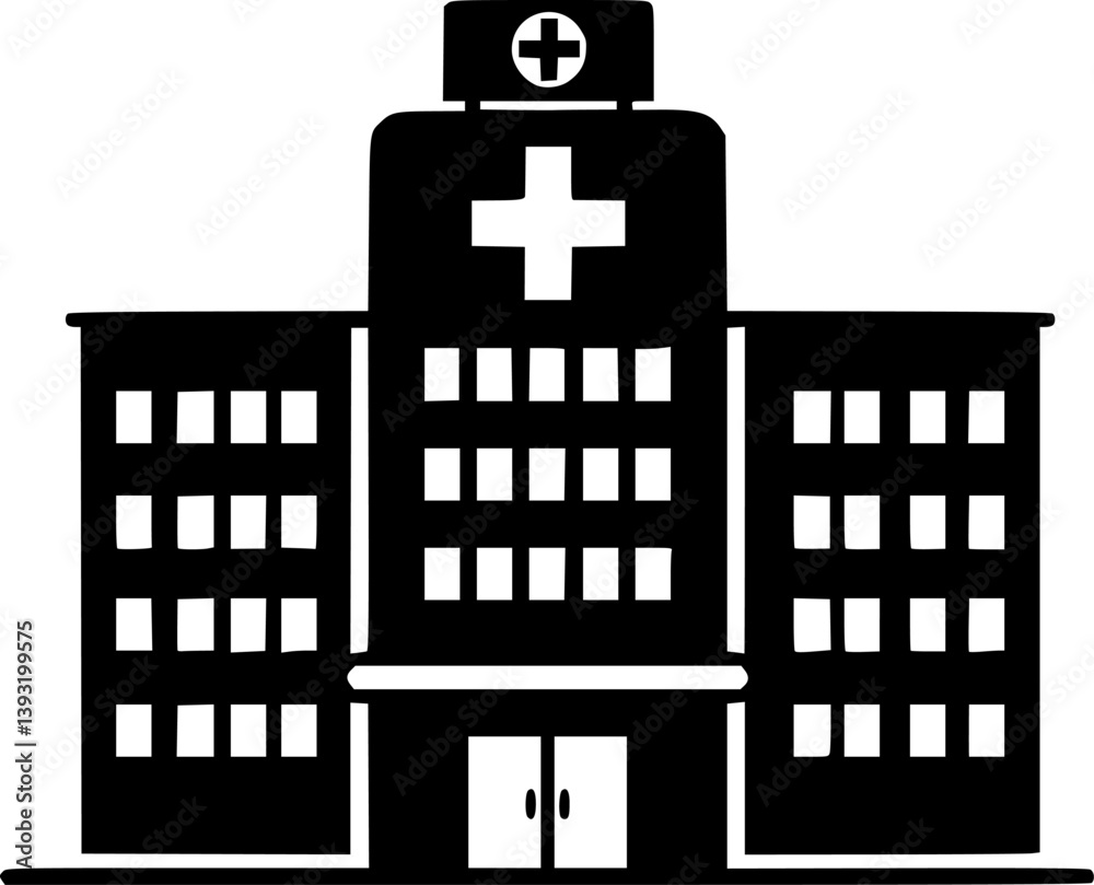 Obraz premium Hospital building silhouette vector, Hospital icon symbol 