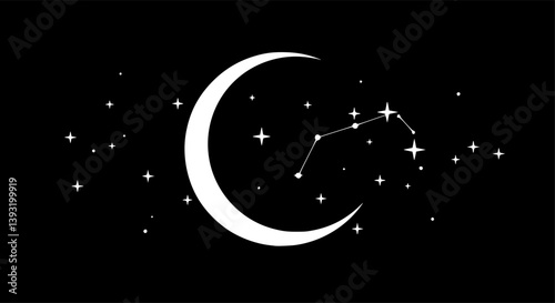 Moon crescent icon, silhouette of moon with sparkle. vector illustration
