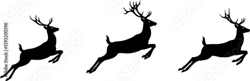 Deer silhouette vector set, Collection of reindeer silhouette isolated on white background. vector illustration
