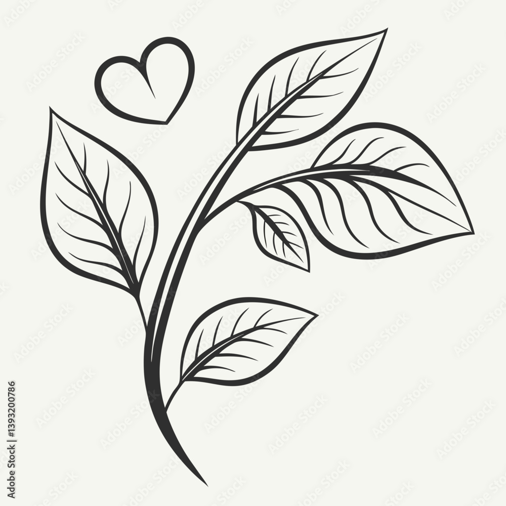 Fototapeta premium Minimal vegan emblem with heart-shaped leaf