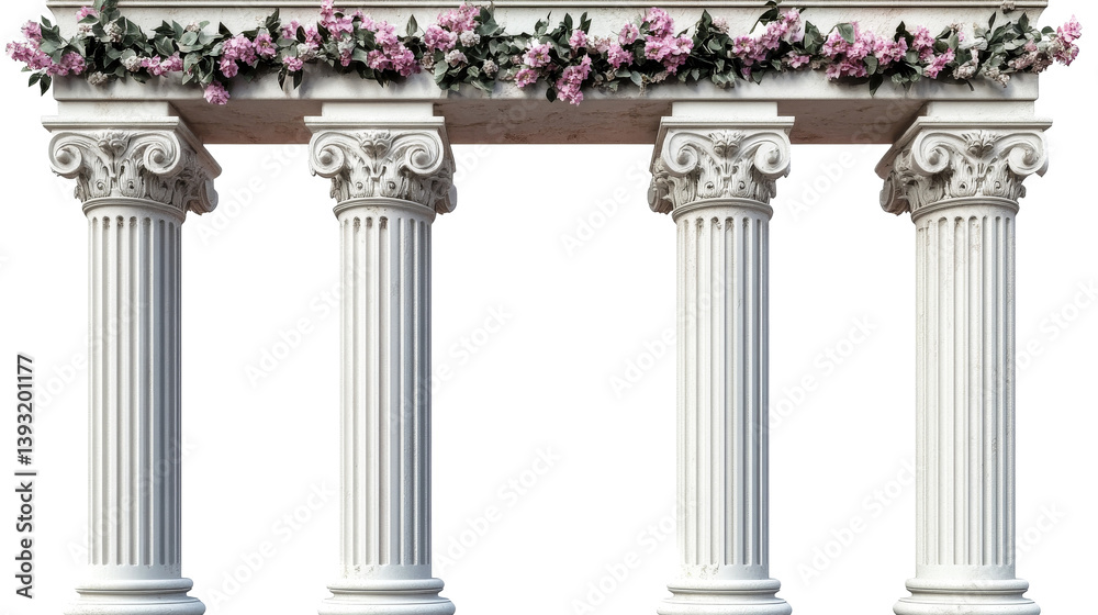 Naklejka premium Ancient columns decorated with flowers, cut out transparent