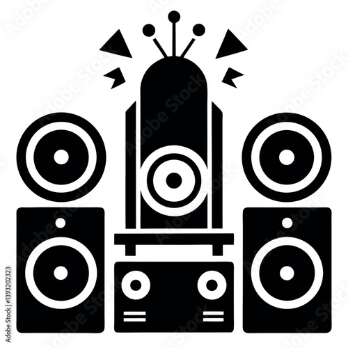 Retro Stereo System with Loudspeaker Illustration