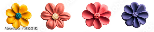 Colorful fondant flower collection, confection decorations, isolated, cut out transparent