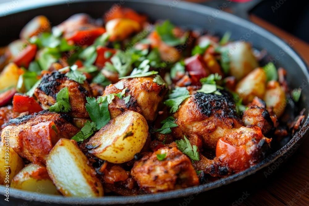 fried chicken with potatoes and vegetables