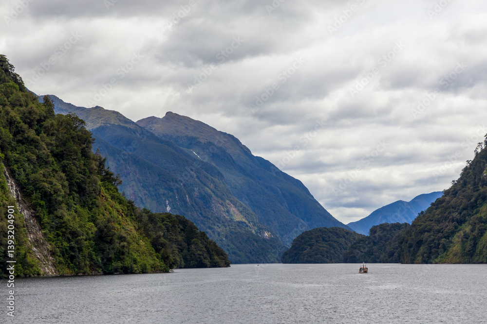 Obraz premium Doubtful Sound cruise. Beautiful scenery in Fiordland National Park, South Island, New Zealand