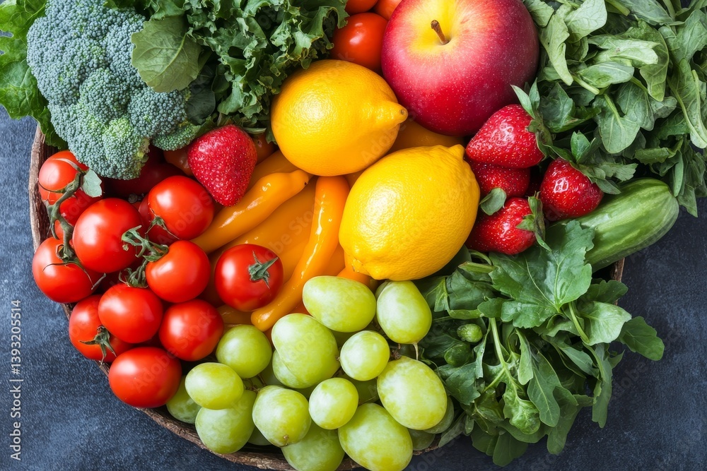 Great plate of colorful fruits and vegetables