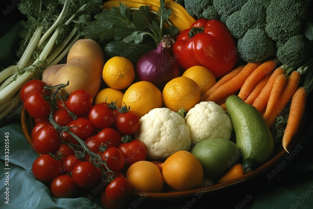 Great plate of colorful fruits and vegetables