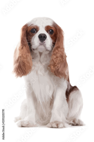 Vector Illustration of Cavalier King Charles Spaniel Dog Sitting Isolated on White Background