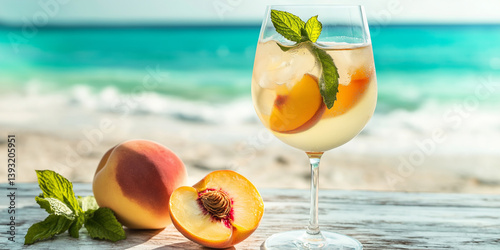 Refreshing Peach & Mint White Wine Spritzer A Summer Beach Cocktail photo