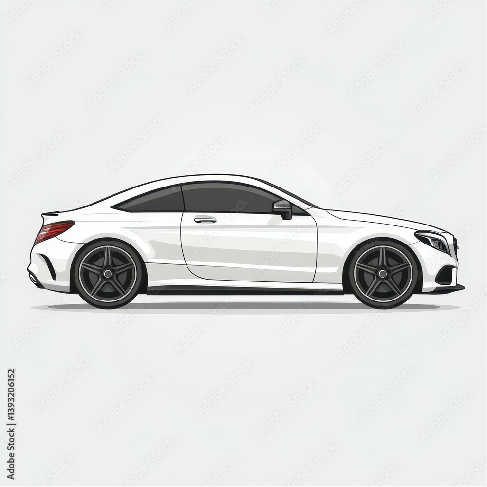 Fototapeta premium Sleek white luxury coupe parked on a plain background emphasizing its elegant design and aerodynamic shape