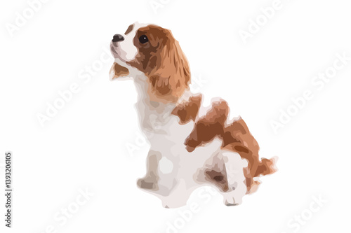 Vector Illustration of a Cute Cavalier King Charles Spaniel Dog Looking Up Isolated on White
