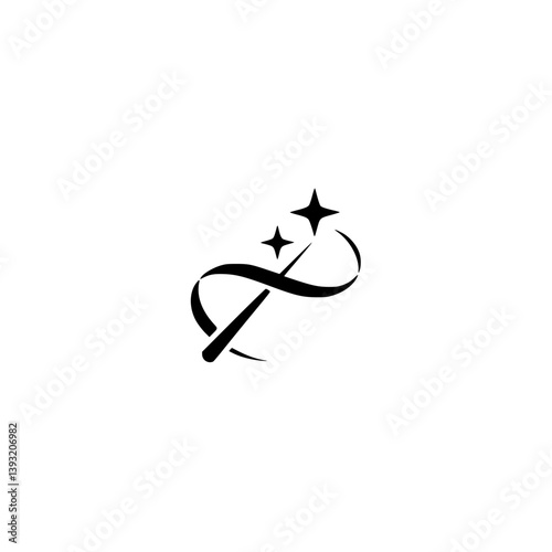 Minimalist Magic Wand and Stars Logo on White: Graphic Design Element