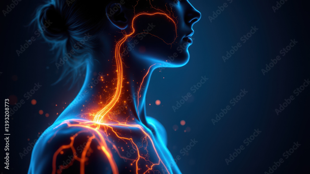 Vagus Nerve Stimulation Illustration with Fire Elements Vagus Nerve Stimulation Illustration with Fire Elements