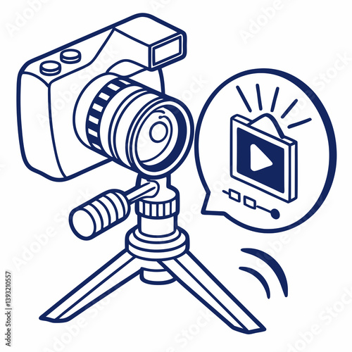Camera with Tripod Illustrating Video Recording Concept  