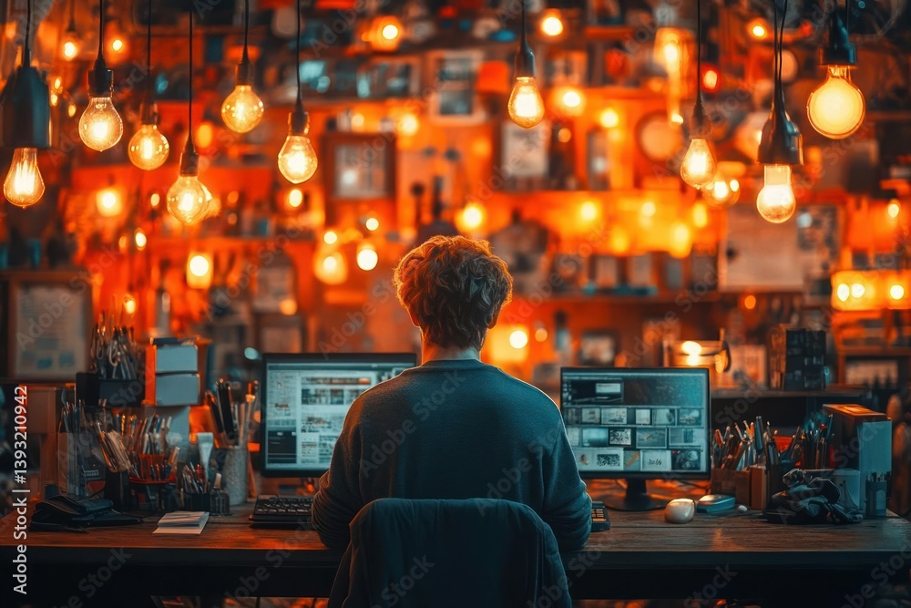 Creative workspace with warm lighting Creative workspace with warm lighting