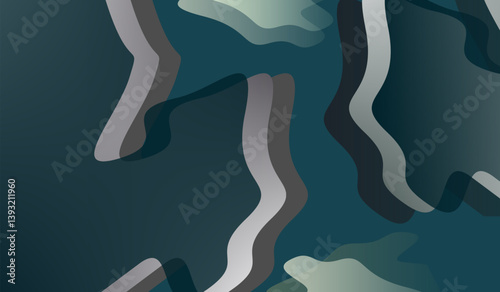 vector illustration of abstract background, Abstract Wavy Camouflage Pattern in Cool Tones with Layered Depth Effect