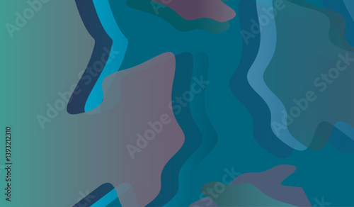 Abstract Wavy Camouflage Pattern in Teal and Purple Tones, Abstract camouflage-style pattern featuring wavy shapes in shades of teal, blue, and muted purple. Organic design with smooth transitions.