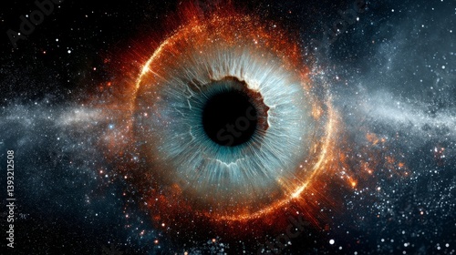 Cosmic Eye Surrounded by Vibrant Space Elements and Starry Galaxy Background