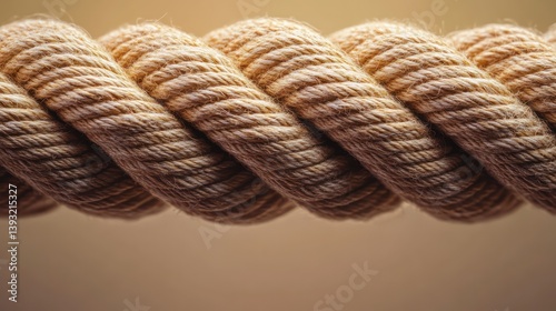 A professional macro photograph of a thick triple-twisted rope, showcasing its woven structure and fine fiber details, illuminated by soft diffused light