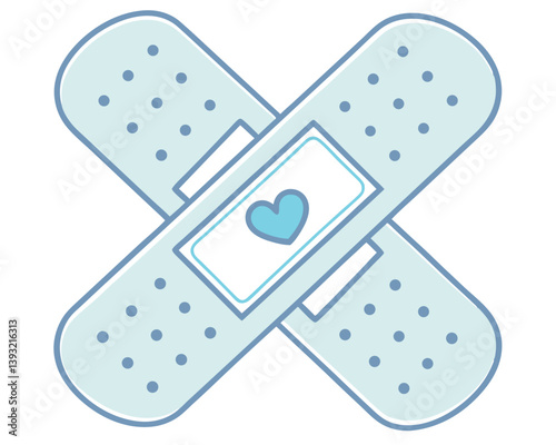Crossed Adhesive Bandages with a Blue Heart in the Center.
