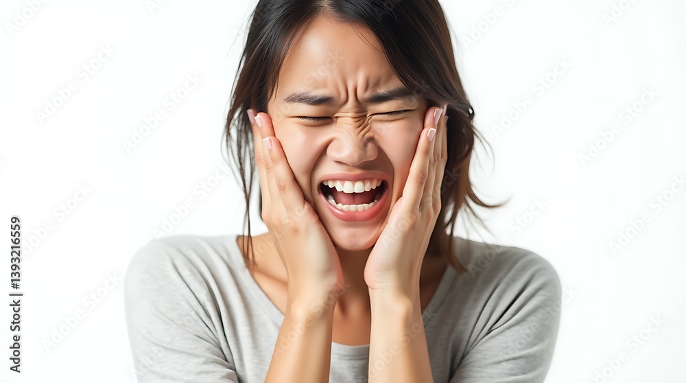 Frustrated Young Asian Woman Gritting Teeth on White Background Frustrated Young Asian Woman Gritting Teeth on White Background