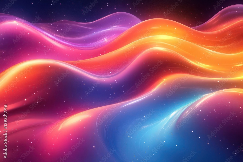 Obraz premium Abstract vibrant wavy shapes with glowing colors and shimmering particles