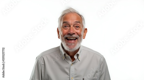 Elderly Latin Man with Playful Grin on White Background