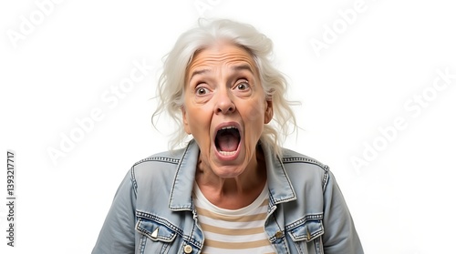 Shocked Elderly White Woman with Raised Eyebrows