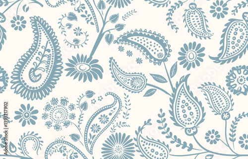 floral pattern vintage ethnic modern embroidery texture boho design vector illustration hand drawn pink flower motif branches leaves wallpaper seamless background border.