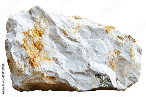 A large white rock with yellow and brown coloration on it