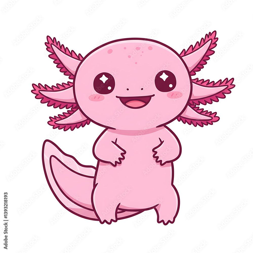 Fototapeta premium Axolotl with Big Eyes and Frilly Gills on White Background