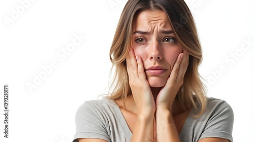 Crying Caucasian Woman on White Background
