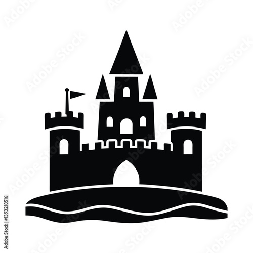 Sandcastle vector silhouette on white background