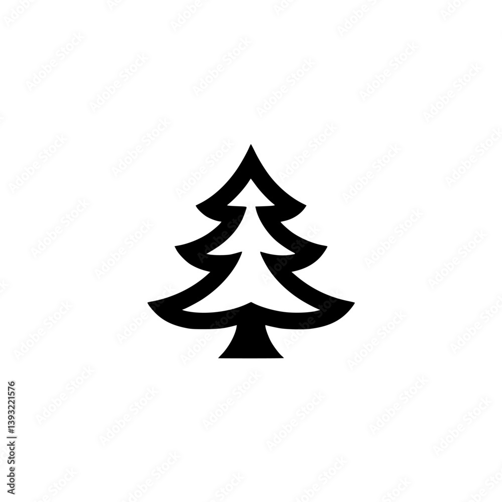 Fototapeta premium Minimalist Black Pine Tree Icon on White Background