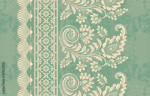 floral pattern vintage ethnic modern embroidery texture boho design vector illustration hand drawn pink flower motif branches leaves wallpaper seamless background border.
